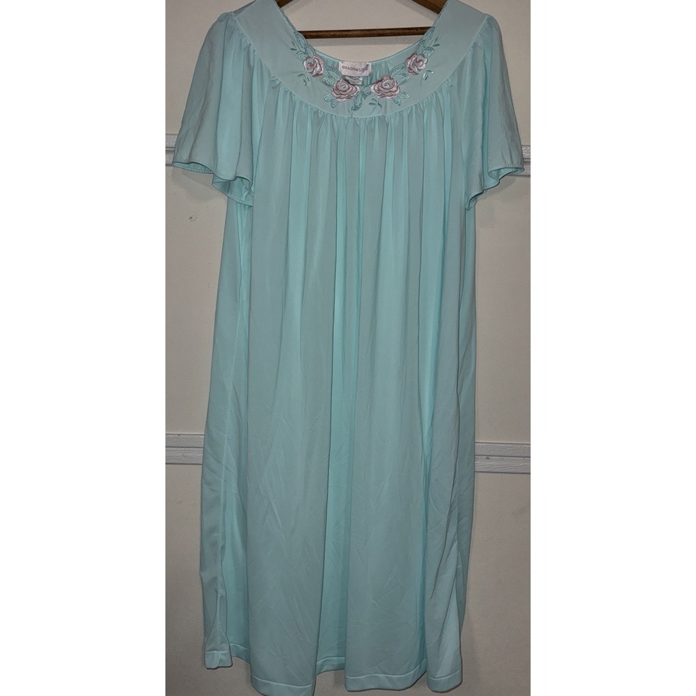 SHADOWLINE AQUA FLUTTER sleeve nylon loungewear waltz length nightgown Medium